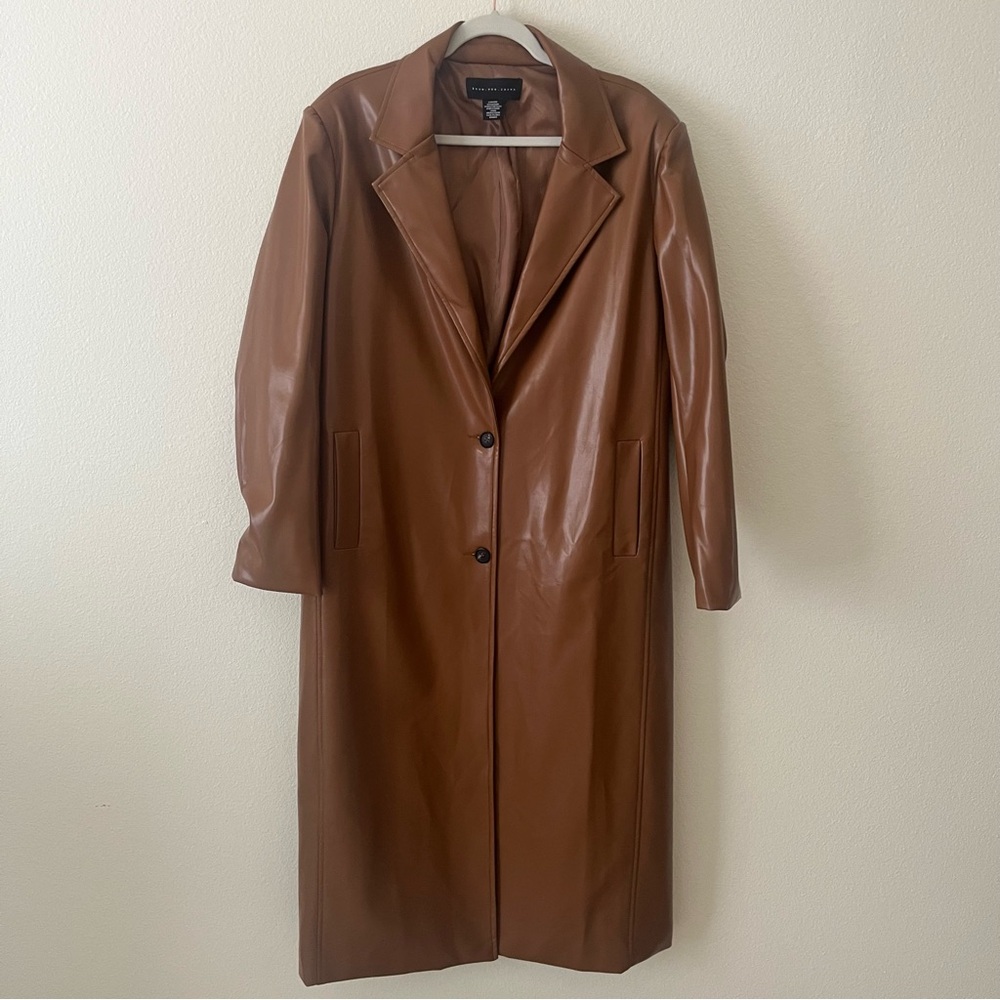 Nordstrom Faux Leather Long Coat Large